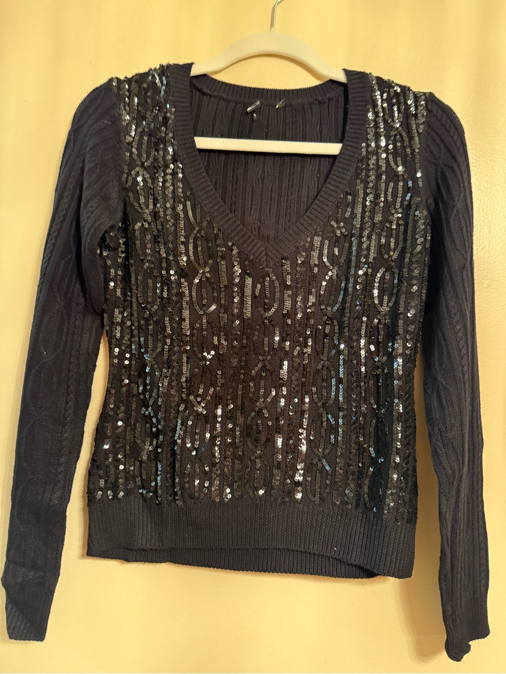INC International Concepts Black Sequin V-Neck Sweater